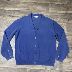 Canali Blue 100% Cotton Long Sleeve Cardigan Sweater 58 US 48 Distressed Look